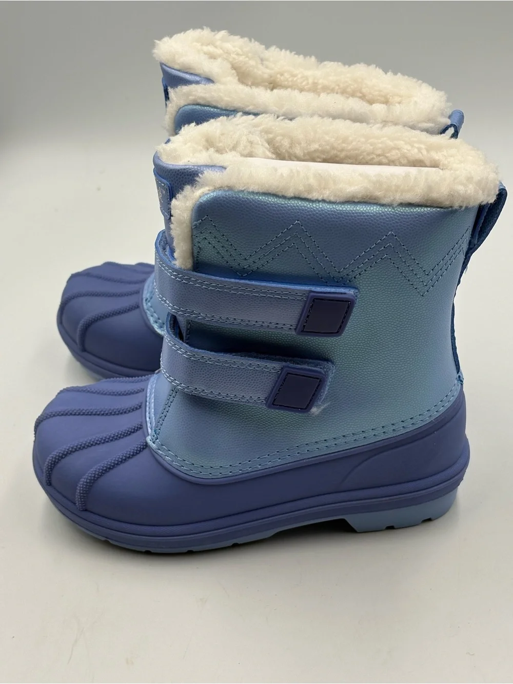Cat & Jack Kids Winter Snow Boots Size 12 Iridescent Blue Faux Fur Lined Hook